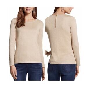 Chico's Lurex Mindy back zip long sleeve sweater in Stardust Gold women's 16 NWT